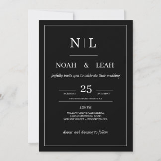 Invitation Black Minimalist Wedding Invitation• Modern Simple