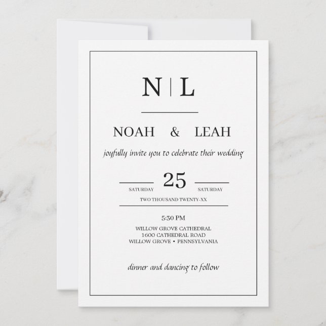 Invitation Black Minimalist Wedding Invitation• Modern Simple (Devant)