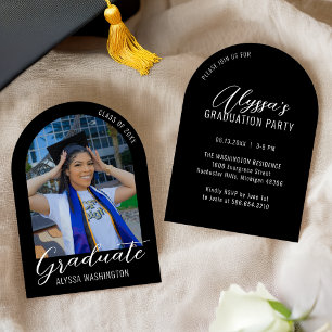 Invitation Black Modern Arch Photo Graduation Party