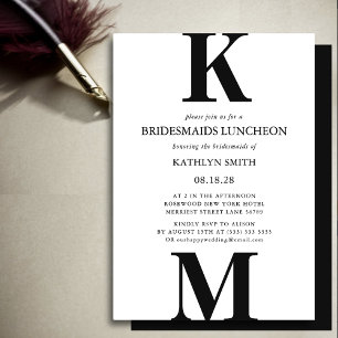 Invitation Black Modern Bold Monogram Bridesmaitres déjeuner