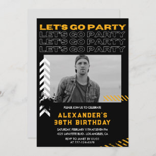 Invitation Black Modern Men Photo 38e anniversaire