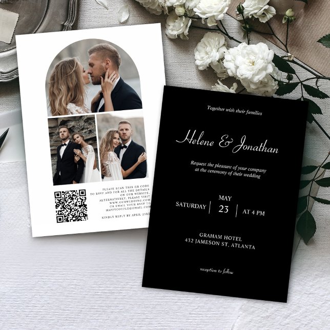 Invitation Black Modern Photo QR Code Mariage (Créateur téléchargé)