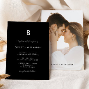 Invitation Black Modern Script Monogramme Mariage photo