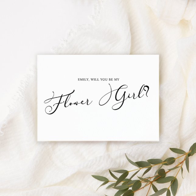 Invitation Black Modern Simple Script Be My Flower Girl White (Créateur téléchargé)