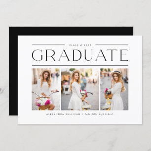 Invitation Black Modern Typographie Photo Collage Graduation