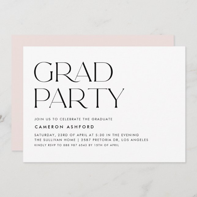 Invitation Black Modern Typography Graduation Party (Devant / Derrière)