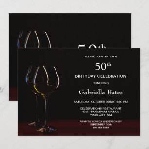 Invitation Black moderne 50e anniversaire Vin Glass Party