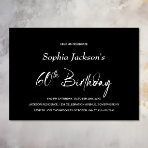 Invitation Black moderne 60e fête d'anniversaire