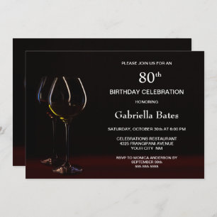 Invitation Black moderne 80e anniversaire Vin Glass Party