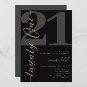 Invitation Black moderne Vingt et un 21e anniversaire