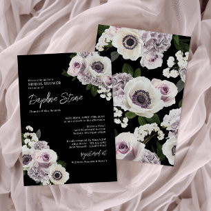 Invitation Black Moody Anemone et Purple Rose Fête des mariée