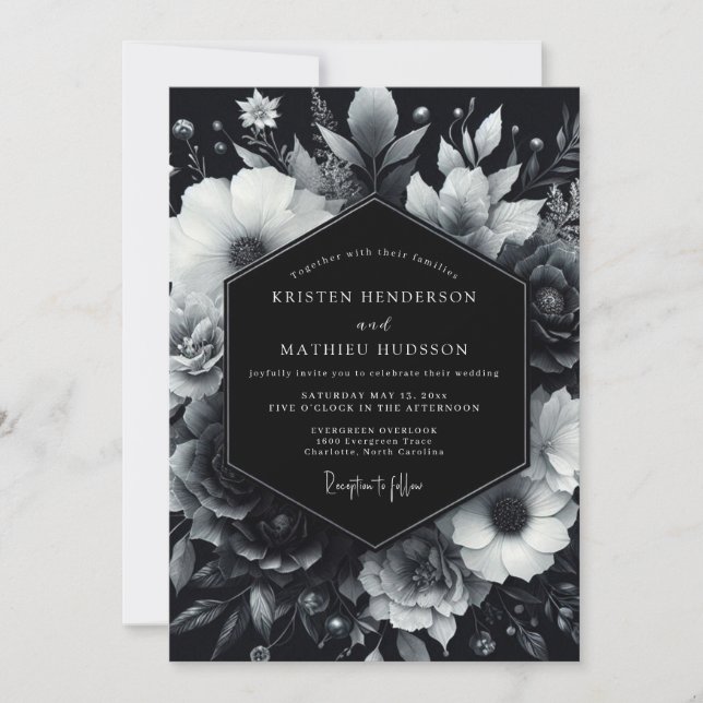 Invitation Black Moody Bloom Wedding (Devant)