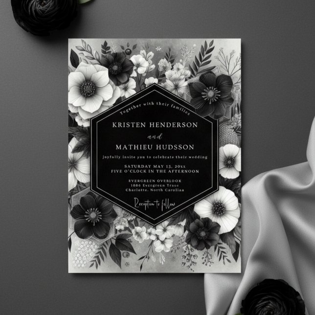 Invitation Black Moody Floral Romance Wedding (Créateur téléchargé)