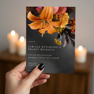 Invitation Black Moody Gothique Orange Lily Mariage