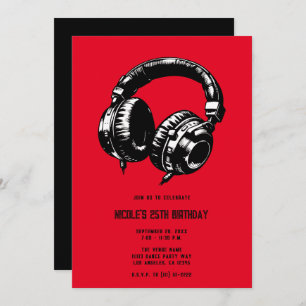 Invitation Black Music Headphones Dance DJ Anniversaire