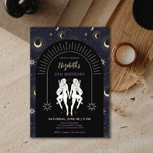 Invitation Black Mystic Gemini Zodiac 21e anniversaire