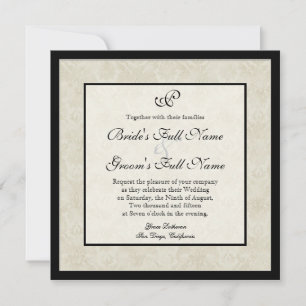 Invitation Black n Cream Fleur de Lis Mariage damassé