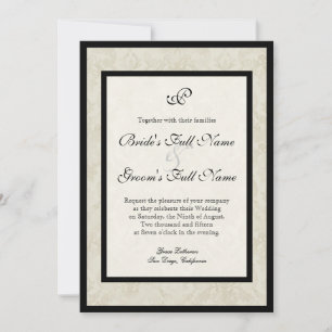 Invitation Black n Cream Fleur de Lis Mariage damassé