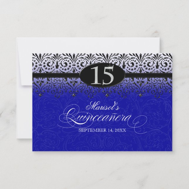 Invitation Black n White Lace Look Silver 15e Quinceanera (Devant)