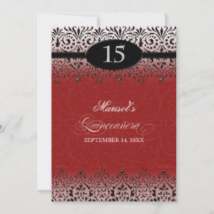 Invitation Black n White Lace Look Silver 15e Quinceanera