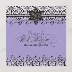 Invitation Black n White Lace Look Silver Bat mitzvah Invitat