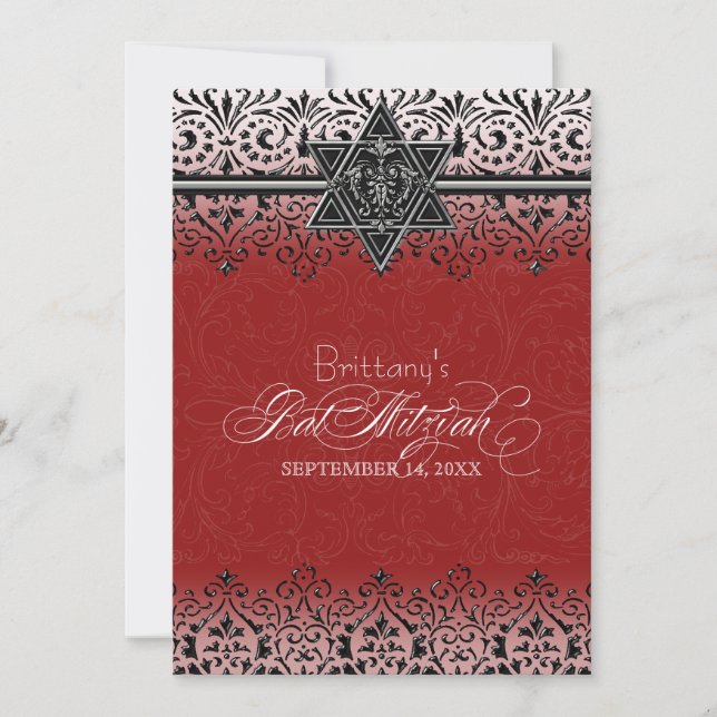 Invitation Black n White Lace Look Silver Bat mitzvah Invitat (Devant)