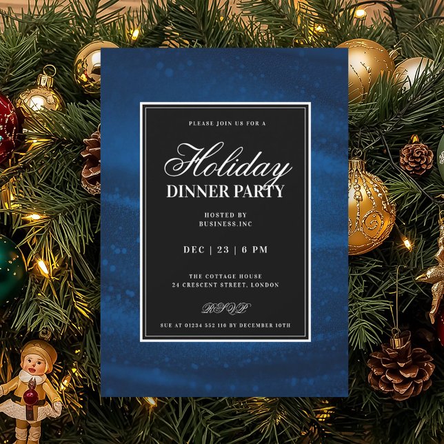Invitation Black & Navy Blu Sequins Xmas Fête de Noël Soirée  (Black & Navy Blu Sequins Xmas Holiday Dinner Party Invitation)