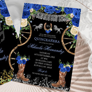 Invitation Black Navy Blue et Silver Charra Quinceañera
