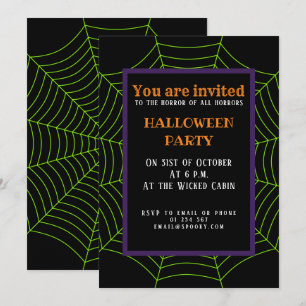 Invitation Black neon vert toile d'araignée Halloween motif