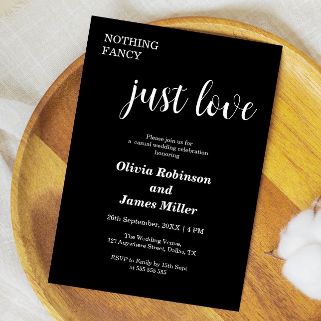 Invitation Black Nothing Fancy Just Love Casual Wedding  (Black Nothing Fancy Just Love Casual Wedding Invitation )