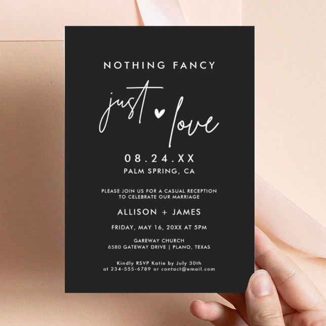 Invitation Black Nothing Fancy Just Love Elopement Réception (Créateur téléchargé)