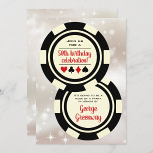 Invitation Black Off White Poker Chip Las Vegas Anniversaire