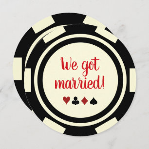 Invitation Black Off White Poker Chip Mariage Eloped annonce