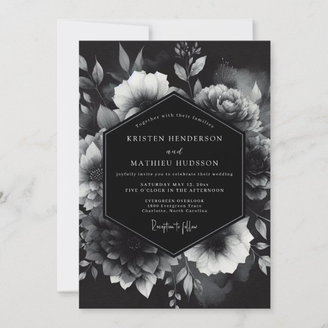 Invitation Black Opulent Floral Romance Wedding (Devant)