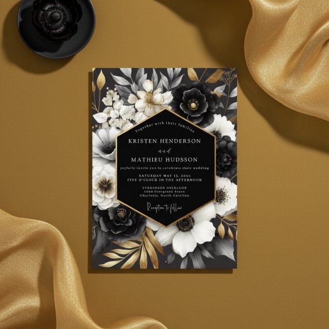 Invitation Black Opulent Floral Wedding (Créateur téléchargé)