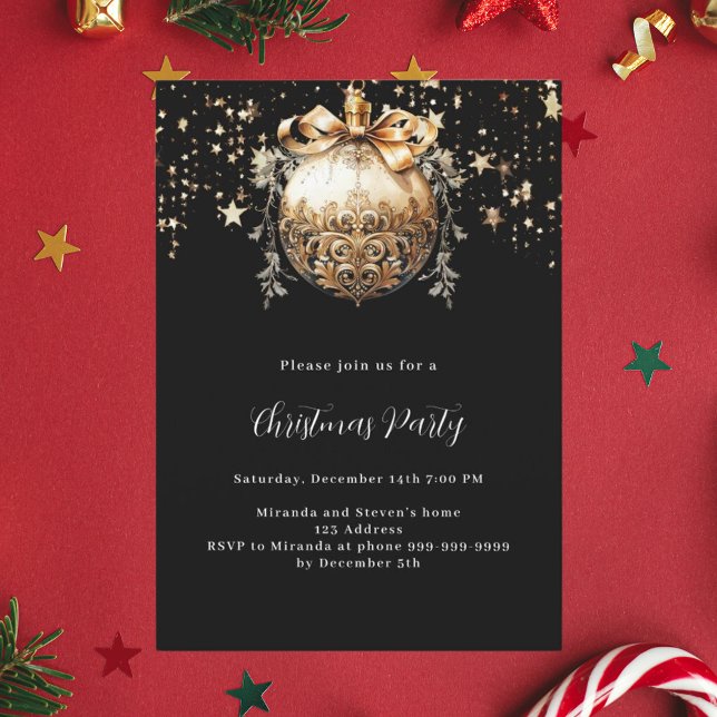 Invitation Black or Baule vintage étoiles Noël (Créateur téléchargé)
