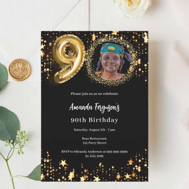 Invitation Black or étoiles 90e anniversaire (Créateur téléchargé)