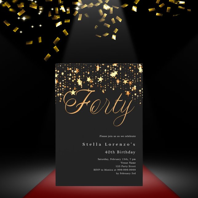 Invitation Black or étoiles élégant 40e anniversaire (Créateur téléchargé)