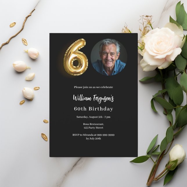 Invitation Black or photo 60e anniversaire (Créateur téléchargé)