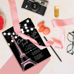 Invitation Black Paris Tour Eiffel Lumières Parties scintilla<br><div class="desc">Préparez-vous à briller et briller avec notre invitation à fêter un Sweet sixteen chic et féminin ! Ce design tendance et élégant donne le ton parfait pour une fête inoubliable. Dotée d'une parties scintillant étincelante rose rose, la tour Eiffel de Paris est ornée de lumières suspendues blanches et de confettis...</div>