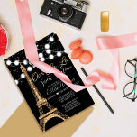 Invitation Black Paris Tour Eiffel Lumières Parties scintilla<br><div class="desc">Préparez-vous à briller et briller avec notre invitation à fêter un Sweet sixteen chic et féminin ! Ce design tendance et élégant donne le ton parfait pour une fête inoubliable. Avec une parties scintillant brillante en or imitant la tour Eiffel de Paris, ornée de lumières suspendues blanches et de confettis...</div>