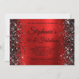 Invitation Black Parties scintillant Red Foil 50 et Fabuleux 