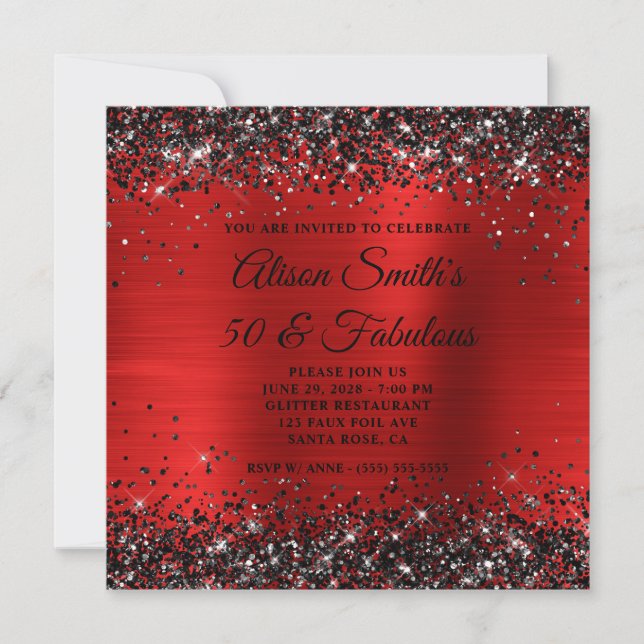 Invitation Black Parties scintillant Red Foil 50 et Fabuleux  (Devant)