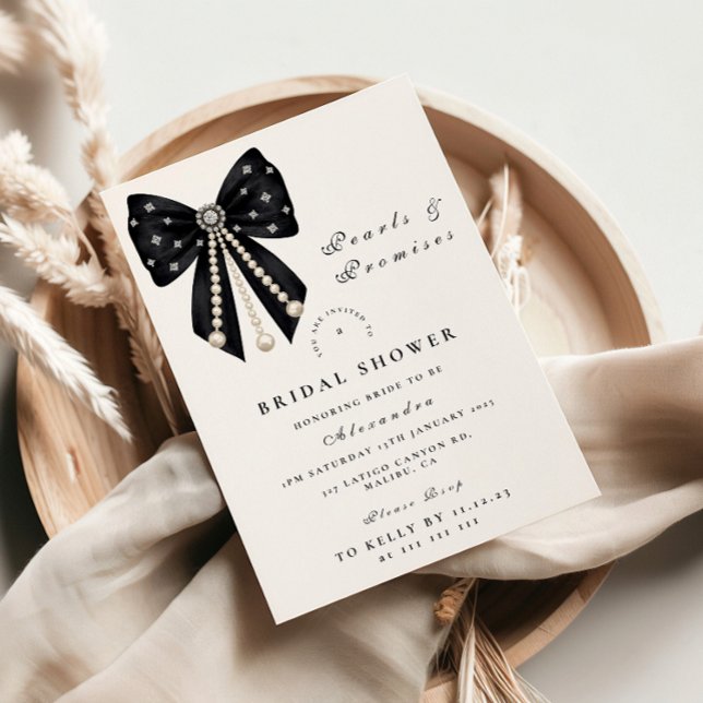 Invitation Black Pearl Bow Bridal Shower (Créateur téléchargé)