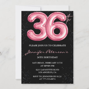 Invitation Black Pink Balloon Glam Parties scintillant 36e an