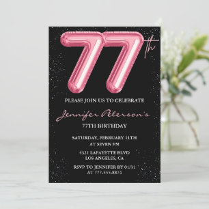 Invitation Black Pink Balloon Glam Parties scintillant 77e an
