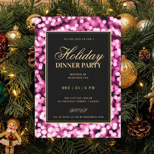 Invitation Black & Pink Glam Lumières Fête de Noël Dîner