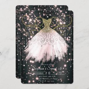 Invitation Black Pink Gold Parties scintillant Dress Sweet 16