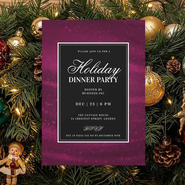 Invitation Black & Pink Sequins Xmas Holiday Dinner Party (Black & Pink Sequins Xmas Holiday Dinner Party Invitation)