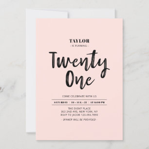 Invitation Black & Pink Simple 21e fête d'anniversaire